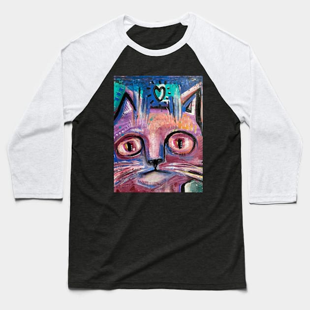 Pink cat Baseball T-Shirt by Daria Kusto